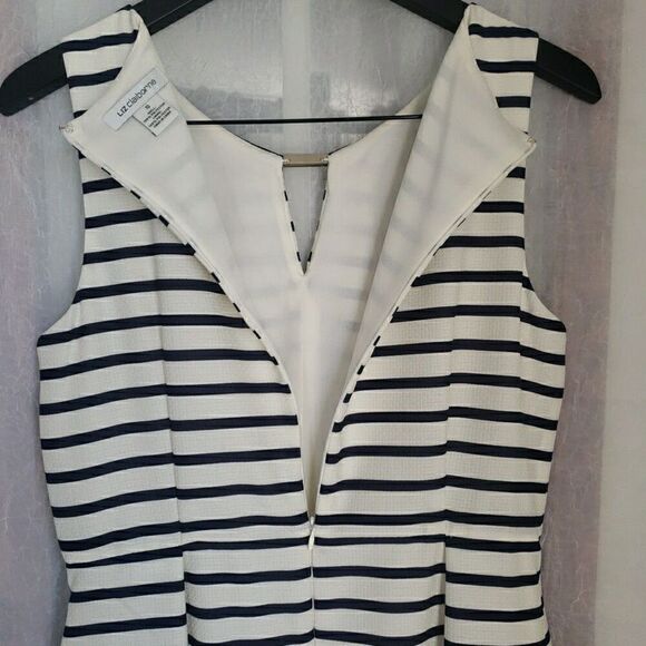 Liz Claiborne Women's Size 10 Dress Pleated Blue White Stripe Sleeveless Sailor - Picture 8 of 11